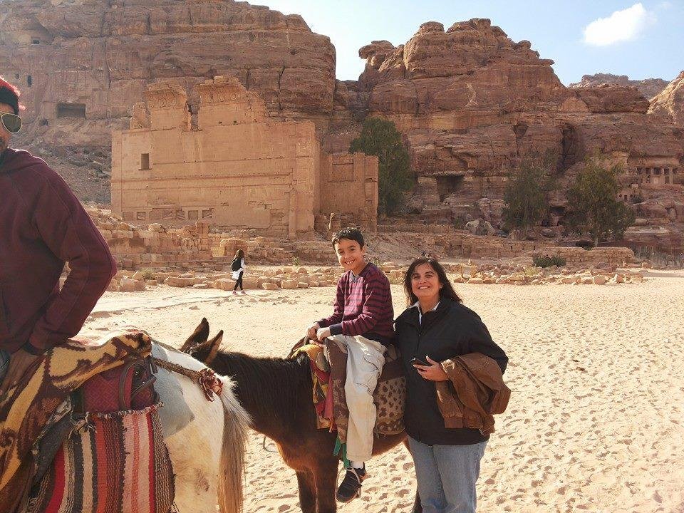 In Petra with Patrick on a mule.