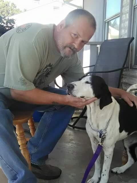 My son, Don, and his dog. Lilly had a very fast growing cancer and was euthanized this afternoon. This is heartbreaking. He moved back to Washington, to help me, after my husband's death in 2006. He adopted Lilly in 2007.