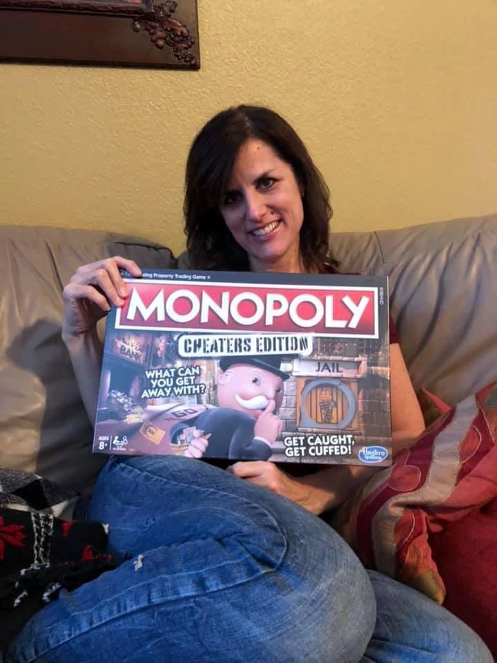 Does this look like the face of a cheater to you?! Back in 1984 when Jesse and I started dating we played Monopoly together with some friends. I cheated throughout the entire game and stole money from him every time he wasn