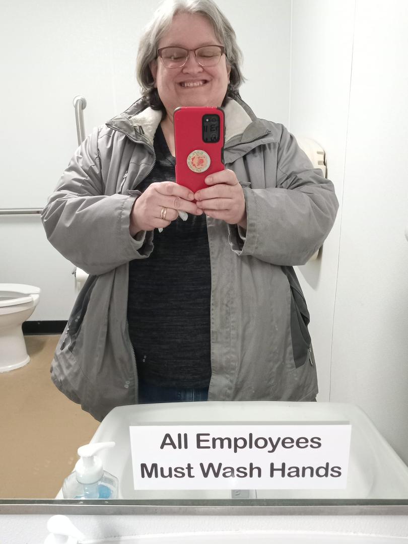 Waiting for an employee to come wash my hands!