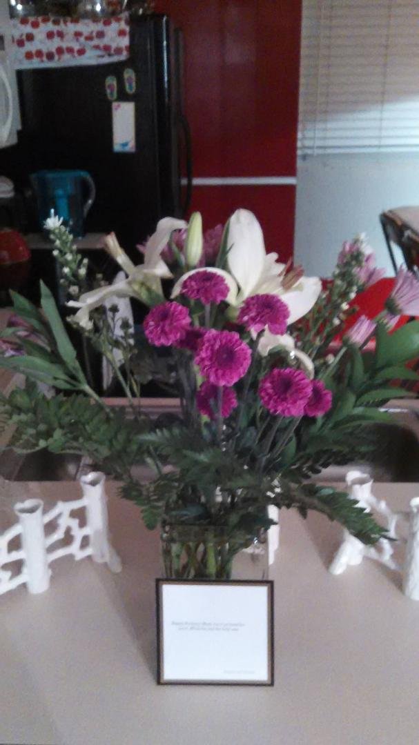 Beautiful flowers for my birthday from my daughter Michelle and the little one!
