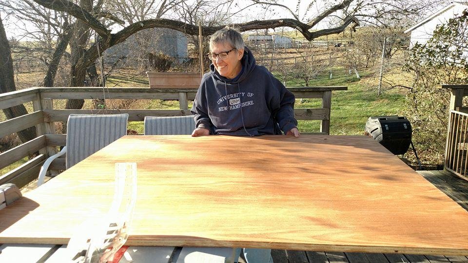 Cutting wood for David's closet system.