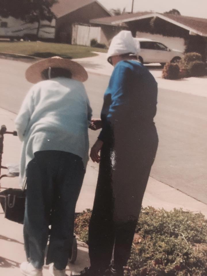 This is one of my favorite pictures. My sister and mom going for a walk. I'm taking the picture. The only way she would go for her walk was to promise we would take her out to eat. I miss you so very much