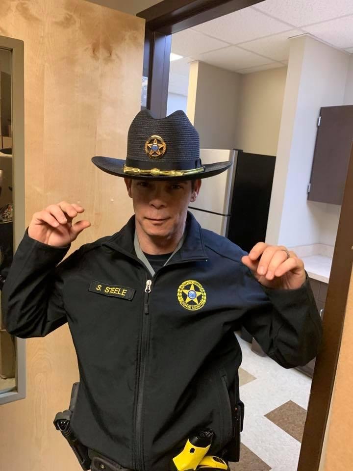 He is so cute. I love my son and what he does is protect our street. He was also in the Military stationed in Clarksville. At the same time my oldest son was there.