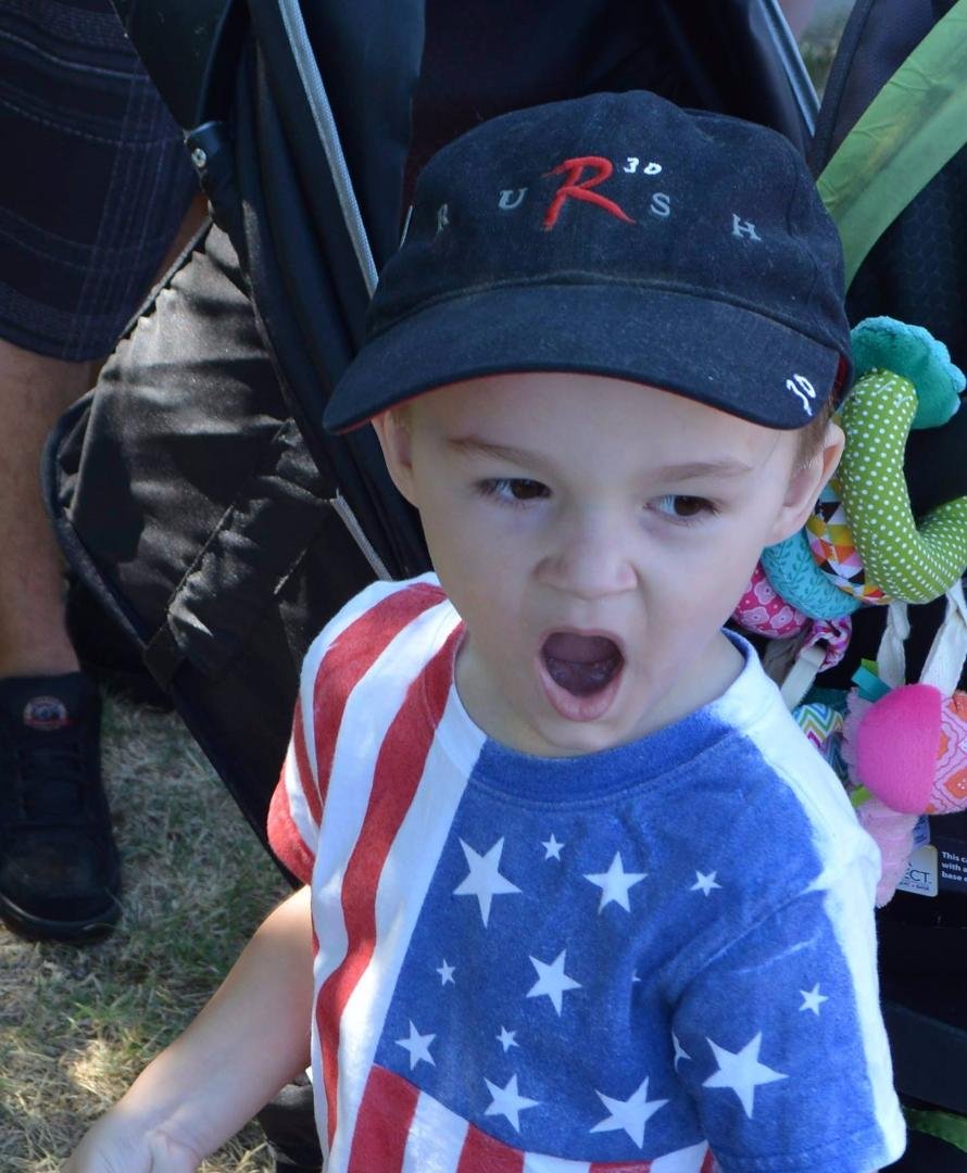 The All American boy. My grandson! (wearing my hat)