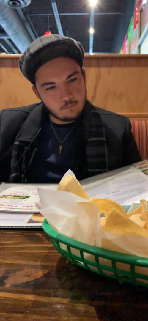 Eating lunch with my grandson Aaron Johnson