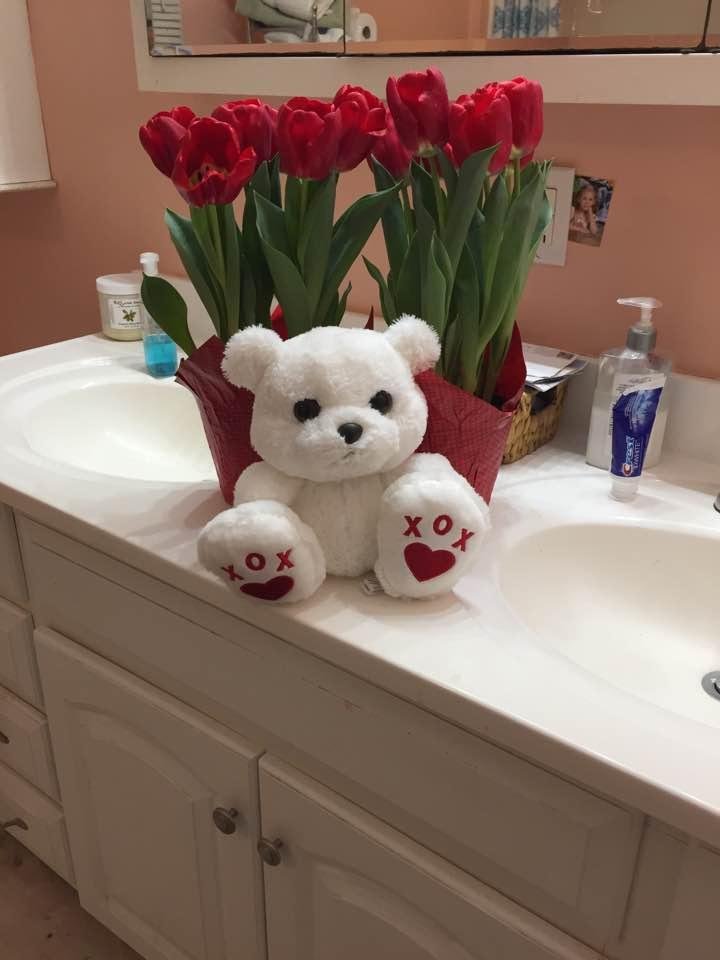 Wow what beautiful tulips from my sweet husband this morning. Those are the most precious flowers I have ever seen. After 20 years I still get butterflies in my stomach. I love you Bruce!!