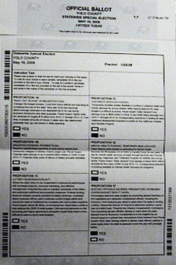 I voted in today's California Special Statewide Election and turned in my vote-by-mail ballot in person at a polling (voting) place and I would advise others to do the same and vote "NO" on Propositions 1-A through 1-E and
