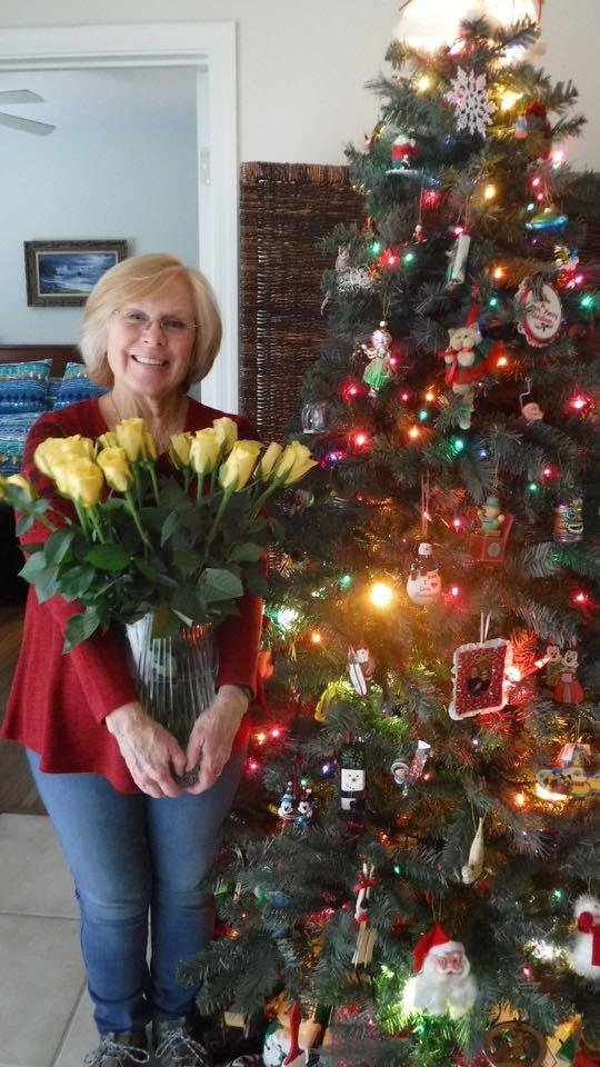 Sister Susie and her Birthday flowers from her hubby Del.