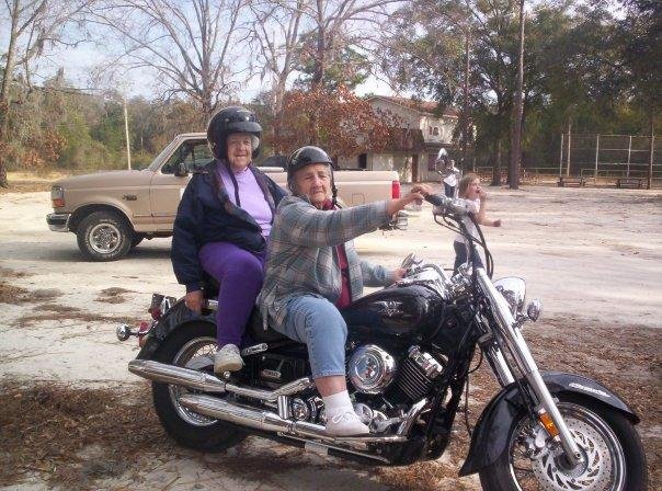Moma and DeDe on Scotts bike