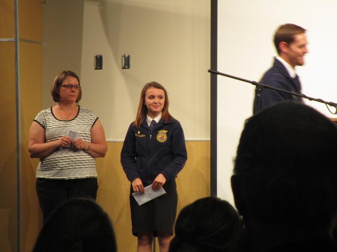My granddaughter Brianna getting one of her six scholarship awards at the FFA banquet last night. Still a high school scholarship night next week.