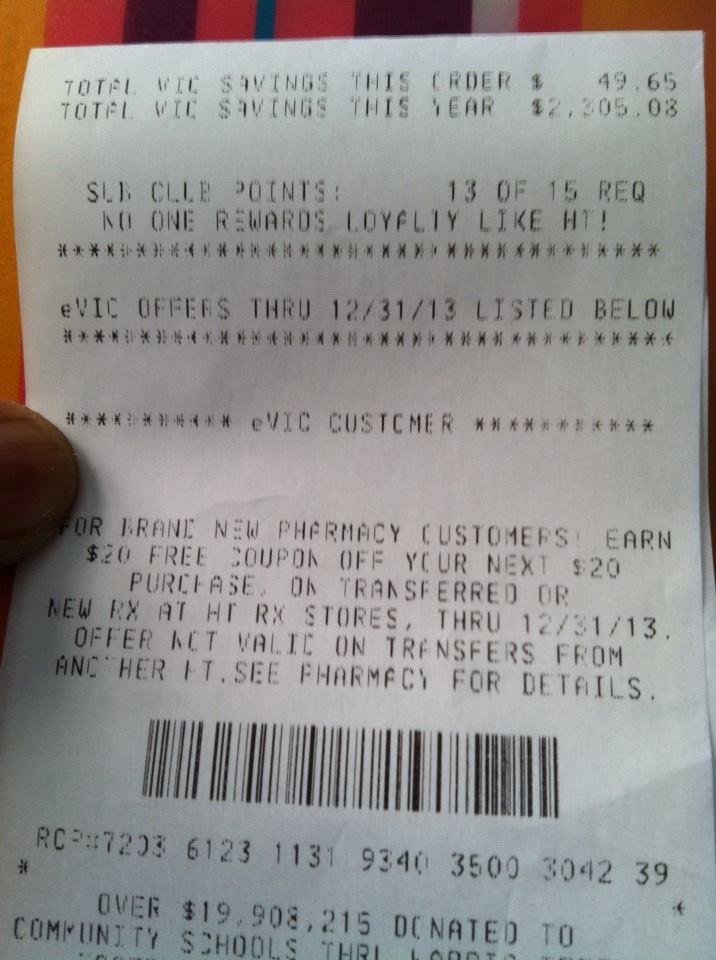 My total VIC-card savings for 2013: drum roll....$2305.08! Start your 2014 Harris Teeter savings by using your VIC card, signing up for eVIC & using coupons. This is SUPER DOUBLE week. Saving ca$h is fun!!!