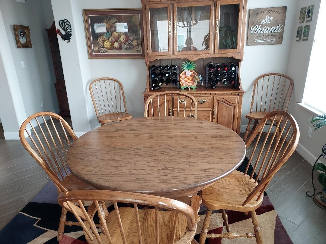 For sale $350.00 or best offer oak hutch and dining table with 2-12 inch leafs.  You need pick up.