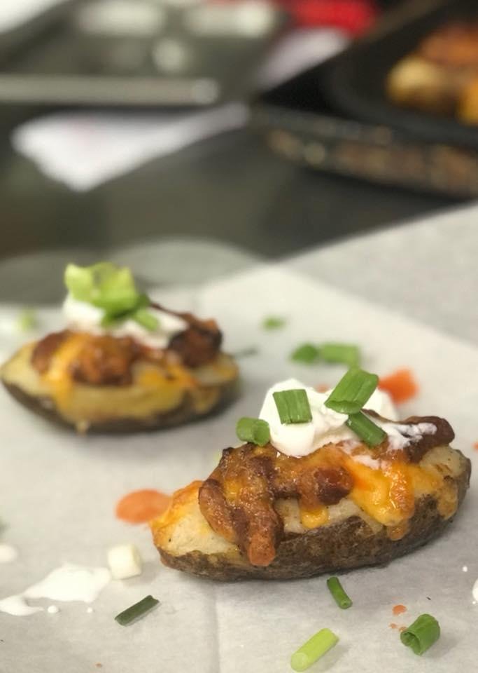 Potato skins at round table