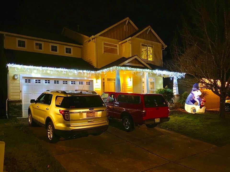 Never say never - I put up Christmas lights today, with Jennie and Kirk’s help. I had never done that before. Those lights on the upper floor are in Suzanne’s room.