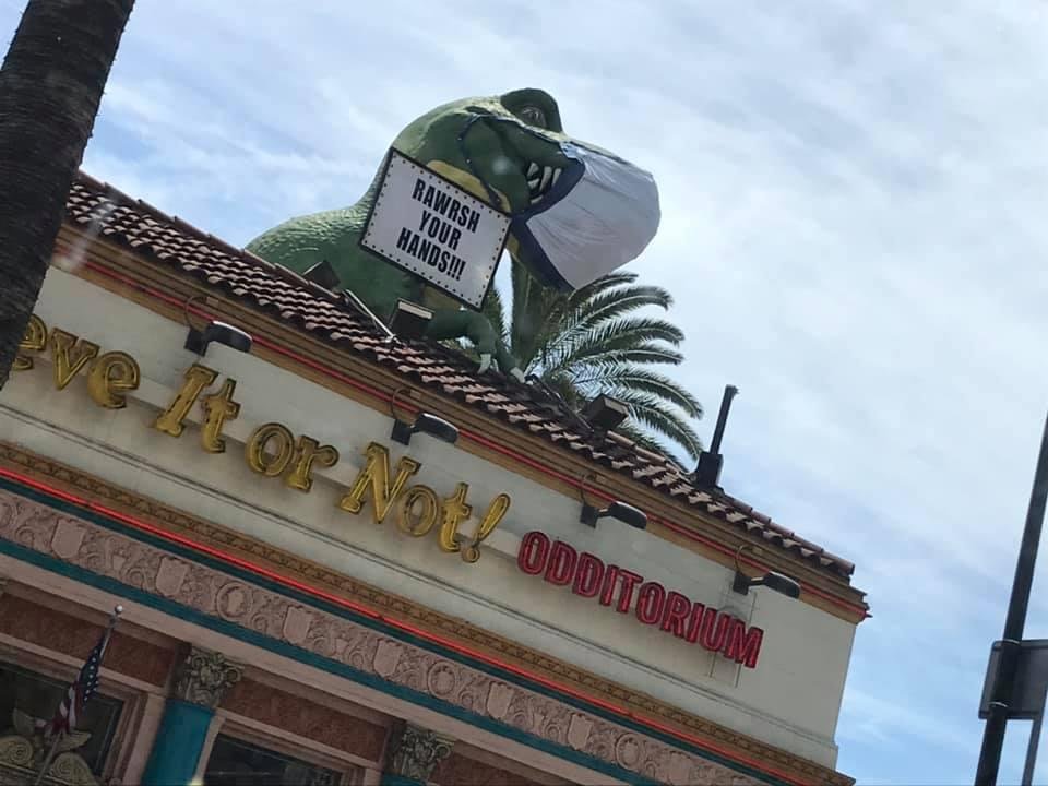 Godzilla is doing his part by wearing a mask!