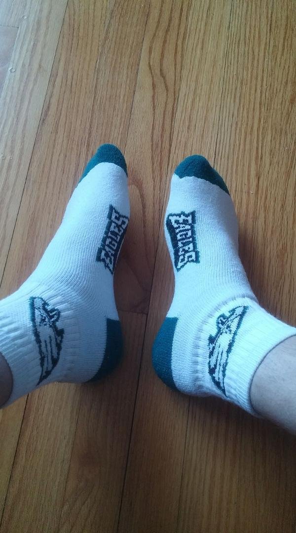 I'm ready for the parade- got my Eagles socks on!