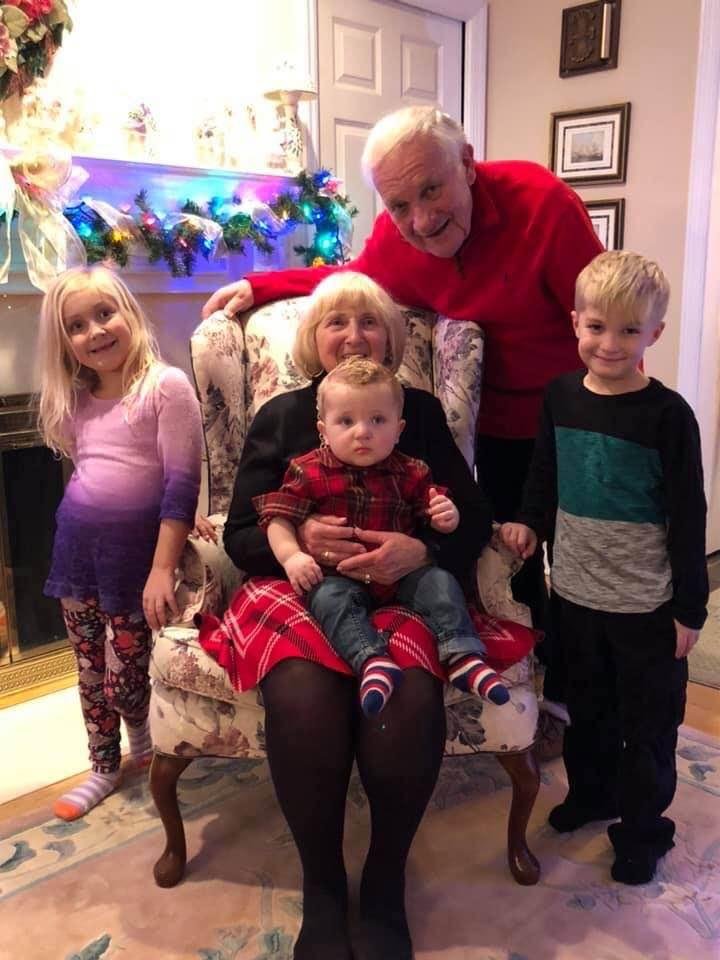 Grampy and Grampy enjoying Christmas with Grand children, Estella, Benjamin, and Holden.