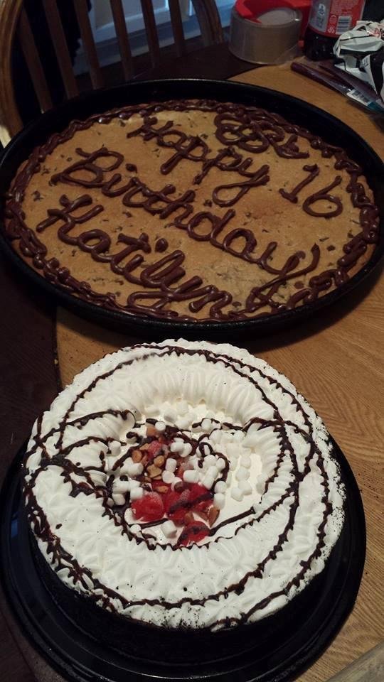 Today was a long day but a good day. My step daughter Katilyn Gardner turned 16. We had scalloped potatoes with sausage, a big cookie my future daughter in law  Ammanda Young made , thank you, and banana split ice cream. Al