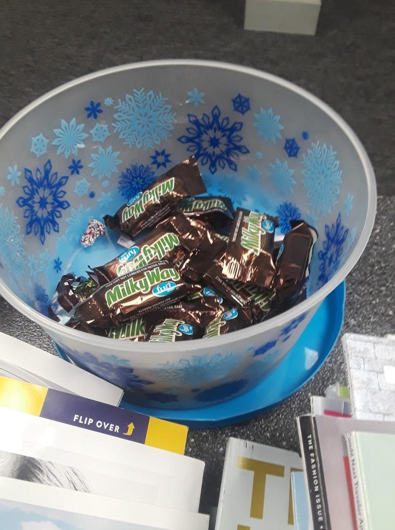 Life is testing me! Recently I gave up a very long habit of a nightly Milky Way ,or something similar in an effort to eat less sugar and this is what is sitting in front of me as I wait for my son who is in his music less