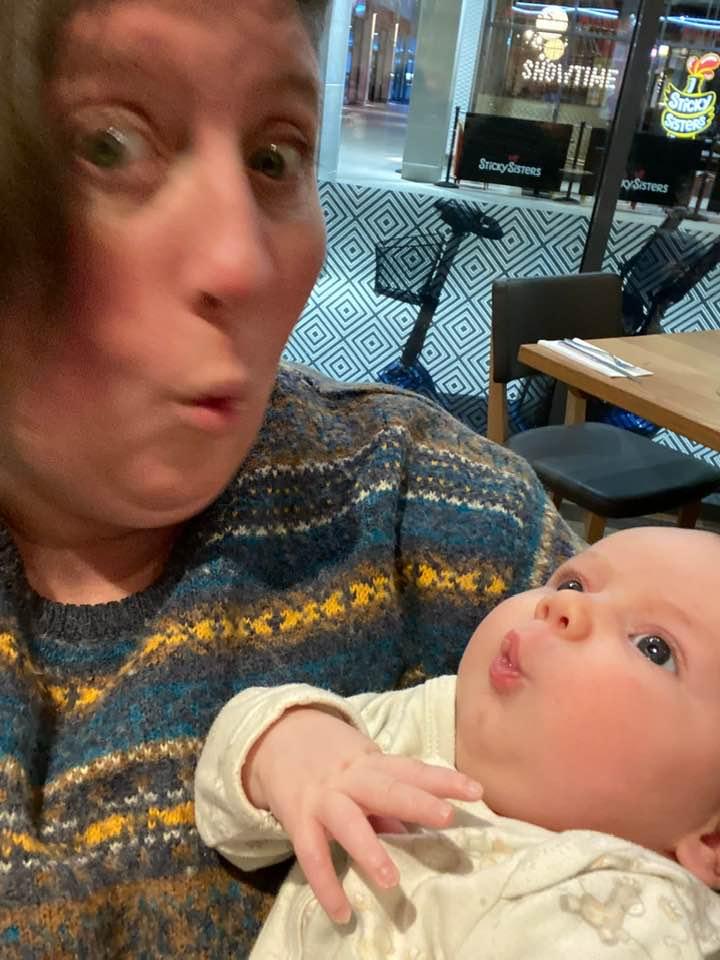Auntie Maria and Andrew,mirroring each other.