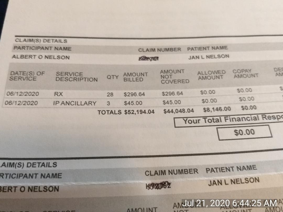 Mama's total bill for Her stay in the Hospital, $52,194.04, I Guess if You don't have insurance You go bankrupt, She was in there for 2 1/2 days, Where does the 4 cents come from?