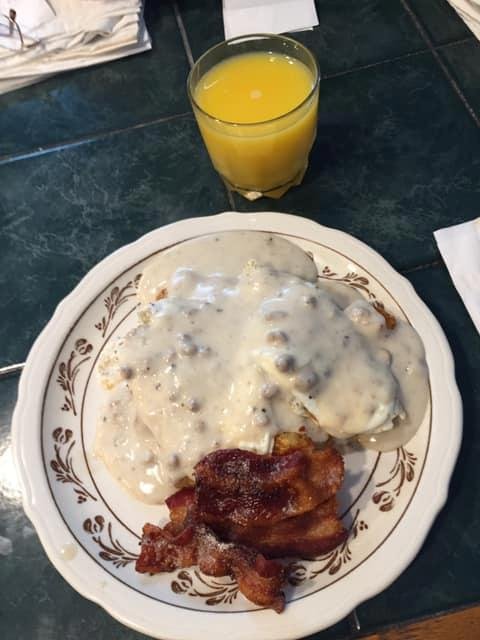 Sausage gravy and eggs over tater tots. The breakfast of champions