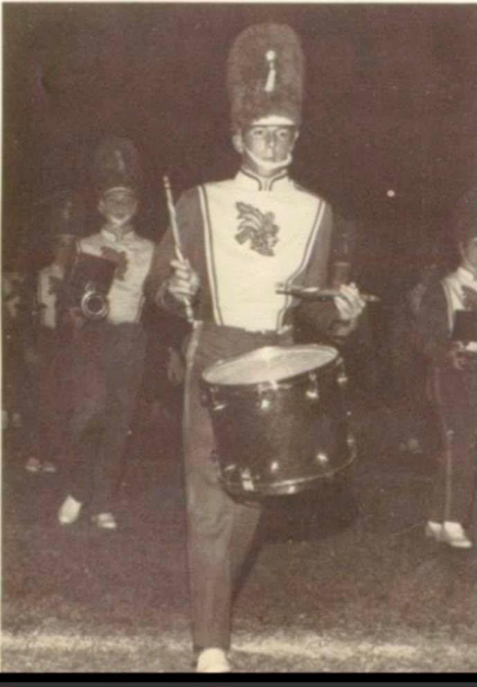 My very first picture i can find of me drumming in uniform. This is the fall of 1971 at La Quinta HS, my sophomore year. A couple months after my first year in drum corps.