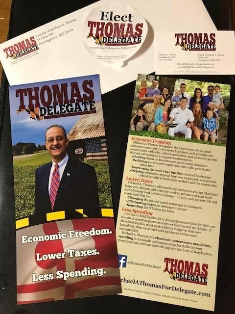 Oh, Yeah!  Getting ready to launch . . . BIG time . . . for the campaign Kick-Off.  Top-rate "Palm Card" . . . Check.  9/23 Fund Raiser . . . Check.  Custom "Thomas for Delegate"  T-Shirts . . . Check.  Materials and volunt