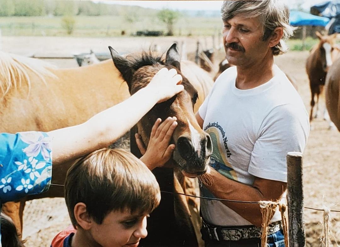 Wayne working with the 60 horses that we had many years ago on our farm in the Peace Country on banks of the Pesce River.
Hardly know myself in this picture.
