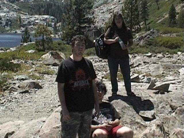 Will, Adam and Moni with Upper sadine lake in the back ground