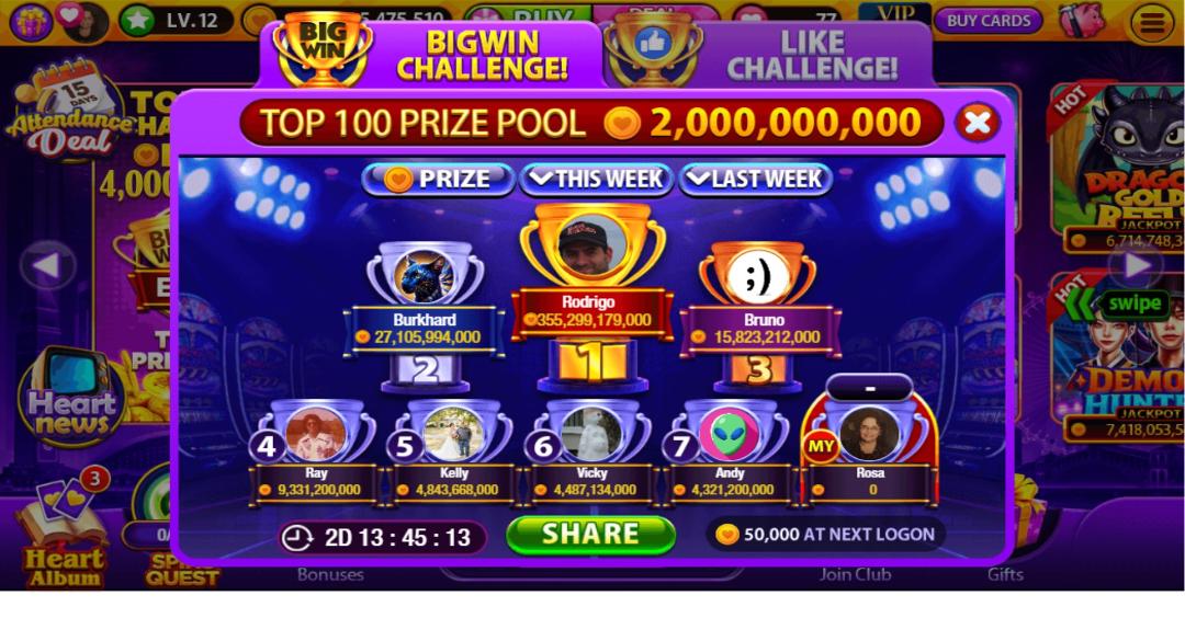 50,000 Free Coins all clickers including yourself! Rosa just won 0 at Heart Casino.