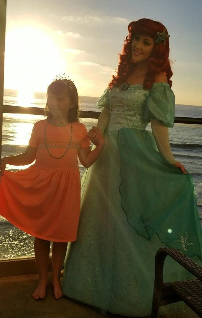 Our little princess waited patiently to visit Disneyland and then it remained shut down. So Grandma got in touch with Arial and invited her to pay a surprise visit to our "Castle" oceanside condo and it blew the little prin
