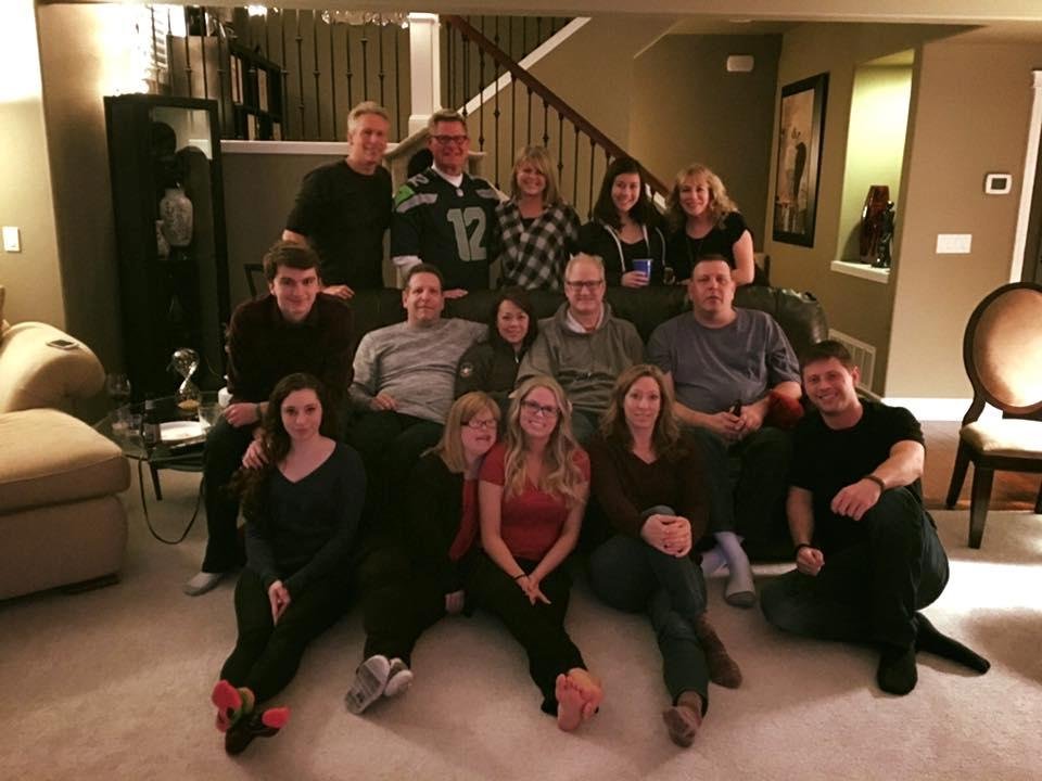 Super Bowl (Go Falcons!) Birthday Party! Happy Day, Chantele Boileau! 🎈🎁 with Steve Boileau Spencer Stumpf Chantele Boileau Jonae Boileau 🤣 (miss you!)
