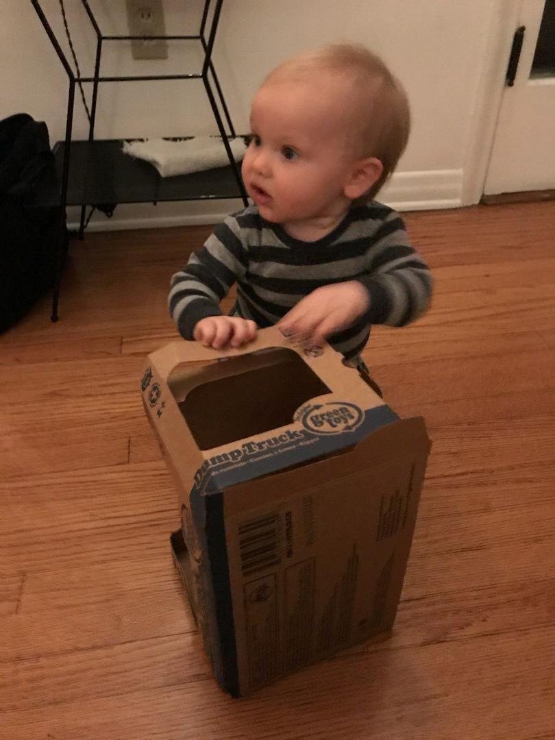 Sent my grandson, Marcel, a couple of toys for his 1st birthday. My daughter says that the boxes and the receipt were a big hit...the truck, not so much.