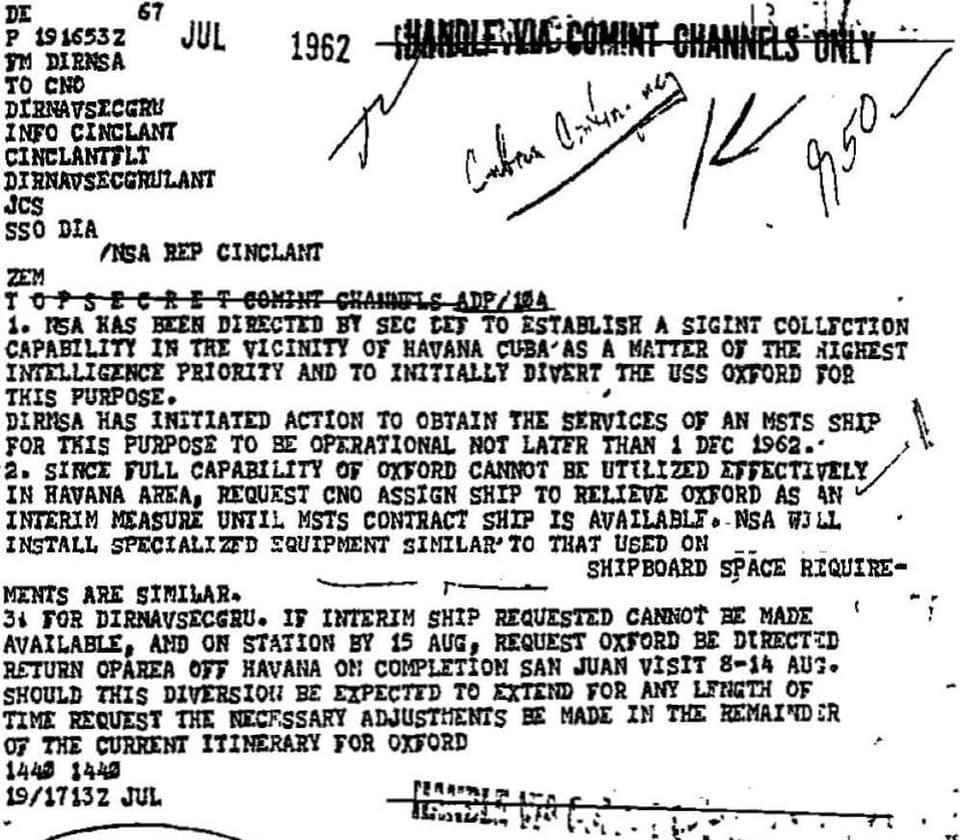 Pamela Smailes-Crites here is a declassified message I received (that I can now talk about) during the Cuban missile crisis.  Thought the kids would like it.