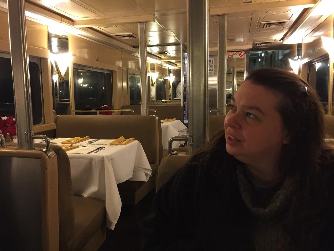 Youngest daughter Michelle and I just had breakfast in this 1954 Pullman dining car. We are on our way from Indianapolis to Chicago on The Hoosier Express. Her younger daughter (13) will be performing with her string orch