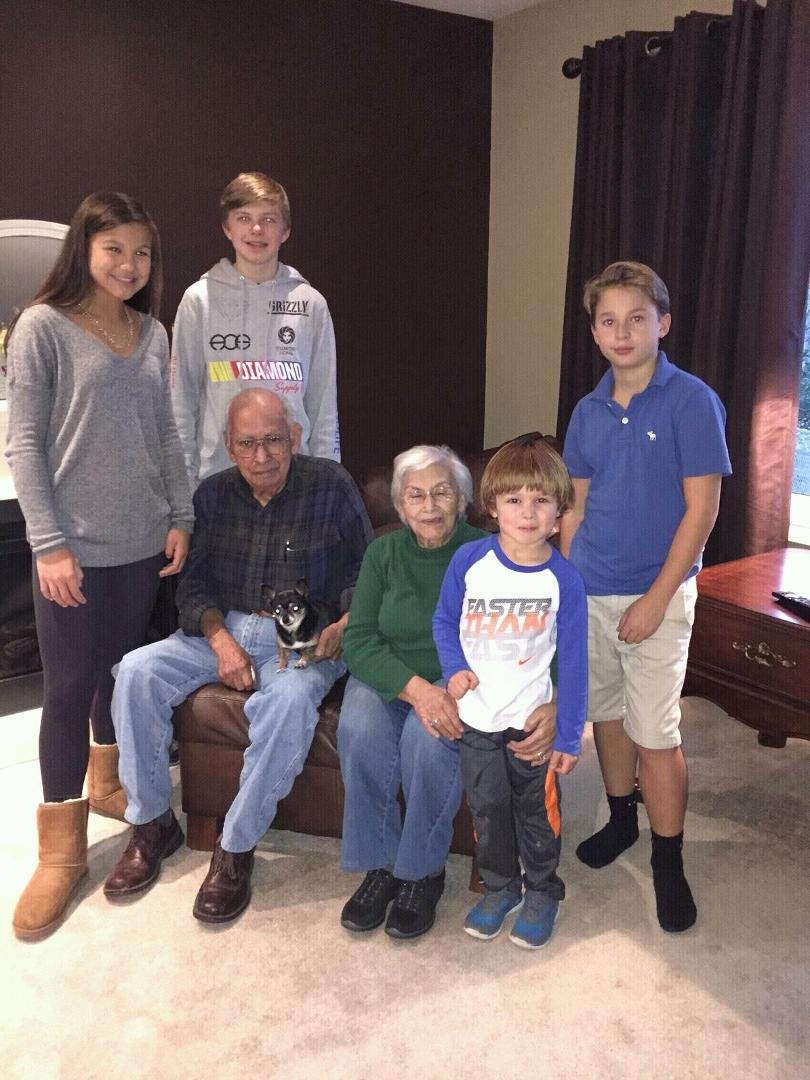Grandma and Grandpa with great grandkids on Thanksgiving day.