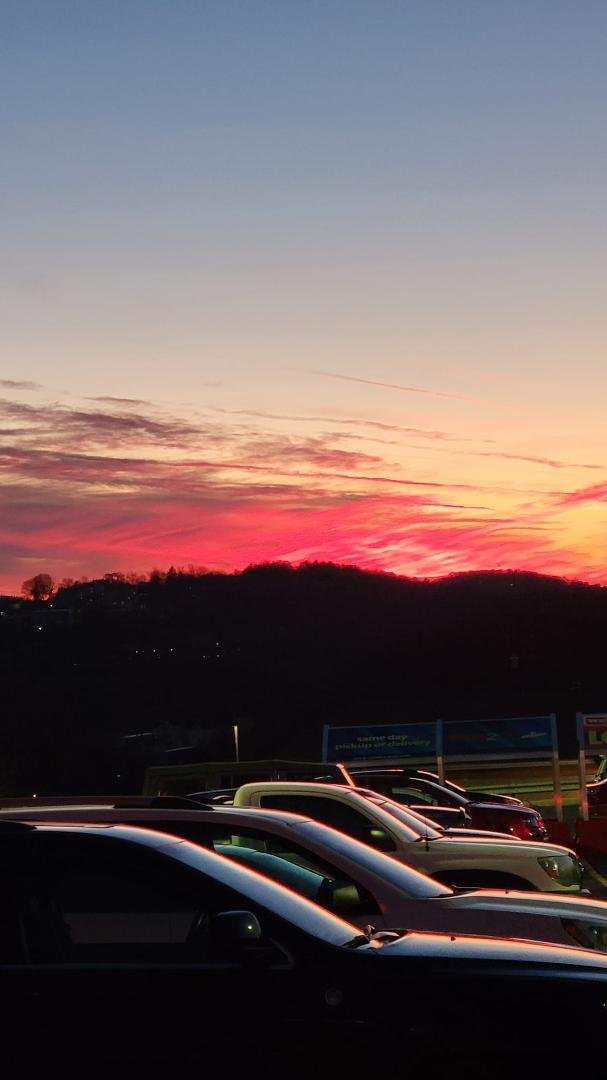 Red Late Fall Sunset in Pottsville, PA. Home of Yuengling Beer.