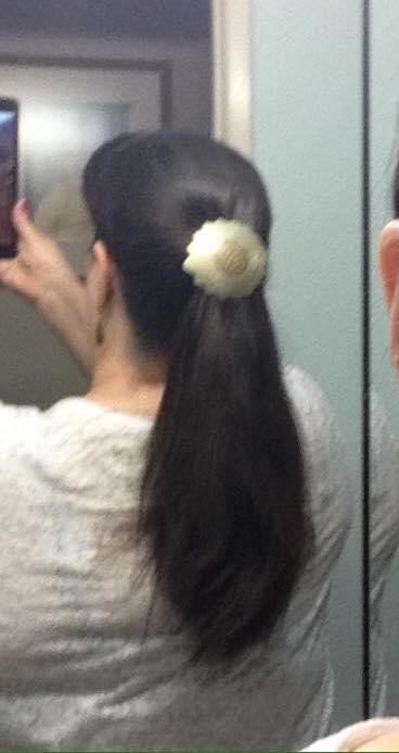 Hump day post, getting ready for work and noticed just how long my hair is getting. In January it was to my shoulders, eight months later and nine inches longer.