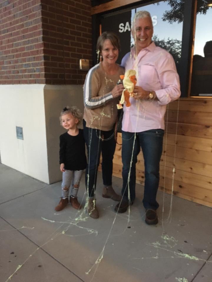 Addy's favorite part of the Birthday Celebration... Silly string! Happy Birthday Papa💞
