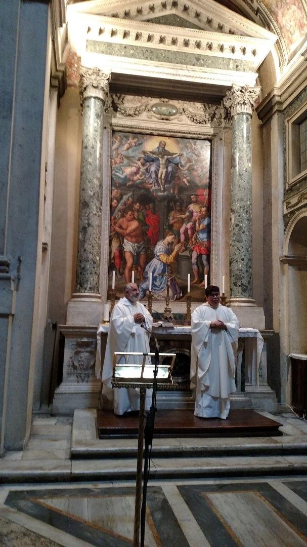 Fr. Edwin and Fr. Louis, celebrating Mass at Santa Maria Maggiore in Rome. Notice the painting of the imminent martyrdom of St. Catherine if Alexandria behind the altar. We prayed for all the present day martyrs throughout