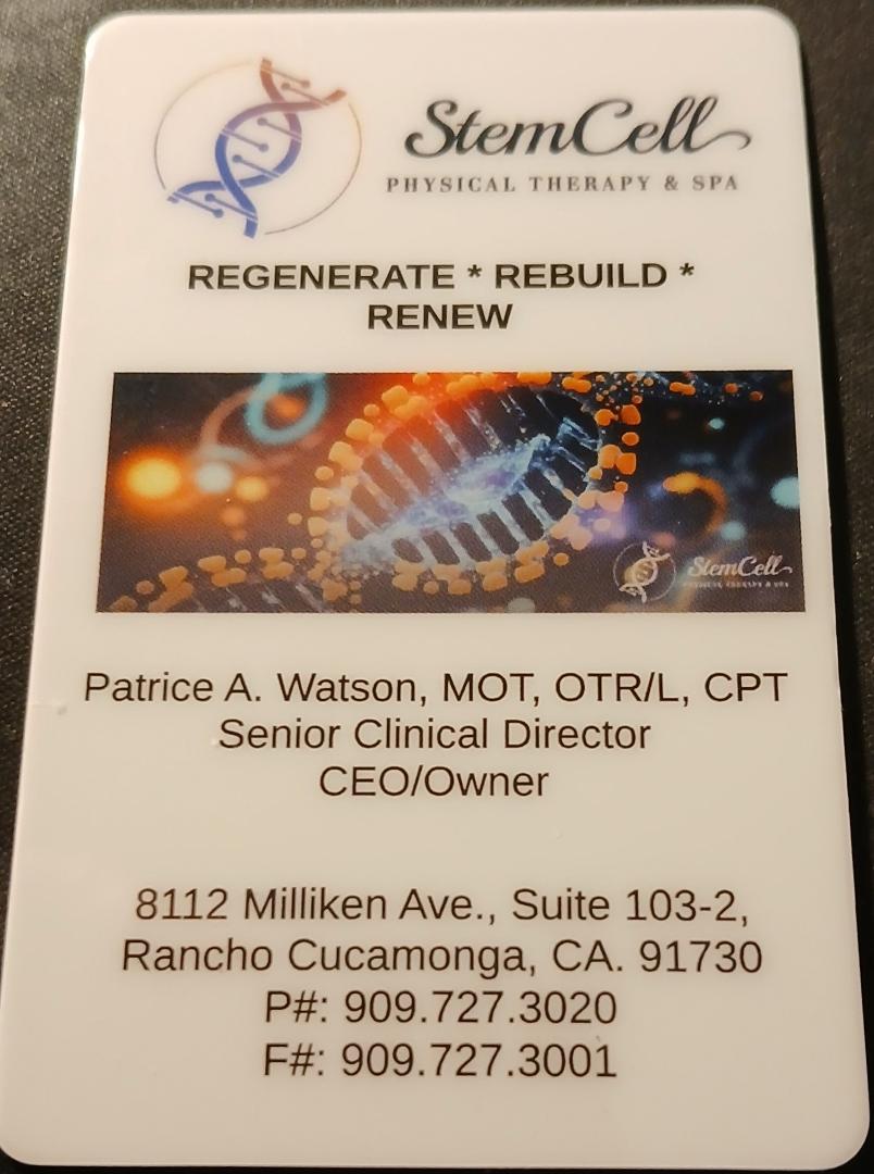 For those interested in meeting and talking with someone without the high cost of a consultation fee. Call Stem Cell at the number given in the picture. This office follows the recommendations of Joy Kong MD of USC. Joy Kon