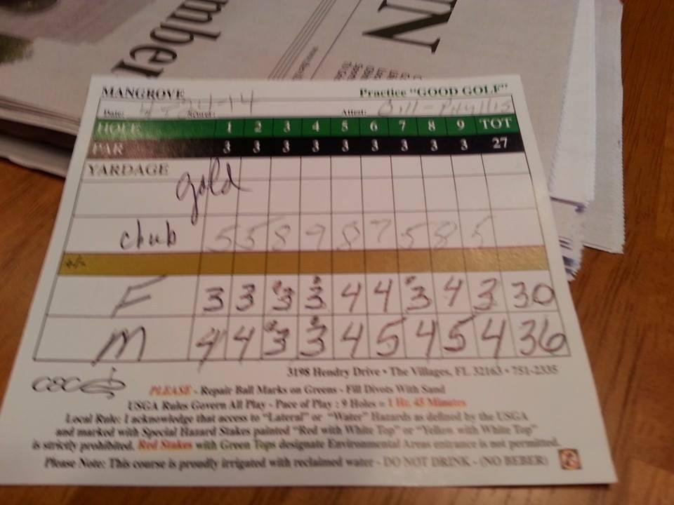 My lowest round yet! On a par 27 course from middle tee. Yahoo