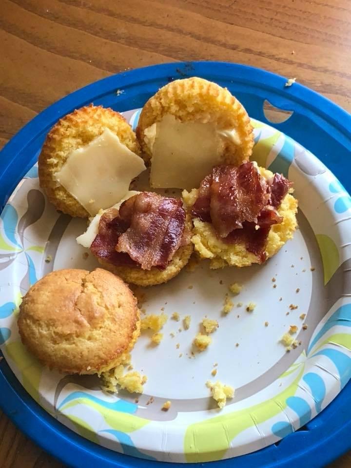 My new favorite breakfast sandwich, muffins bacon and cheese