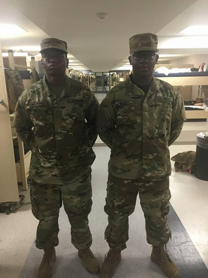 My grandson on the right and his"battle buddy" going through basic training at Ft. Jackson.