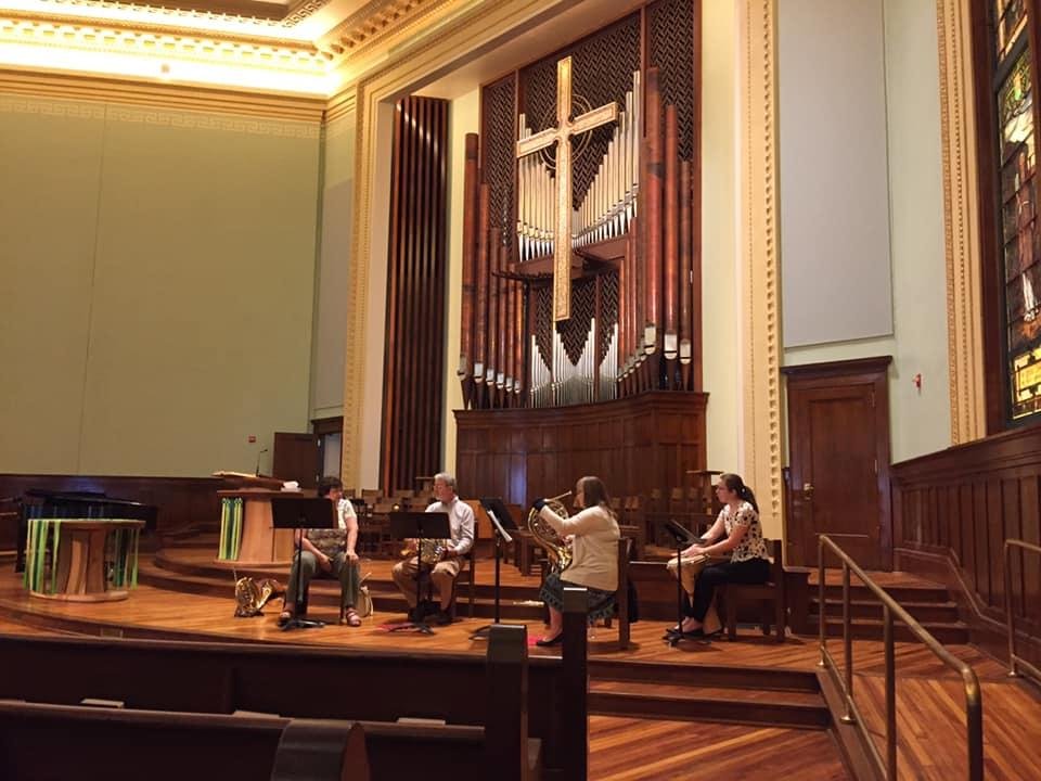 Our french horn quartet is playing in the service this morning.