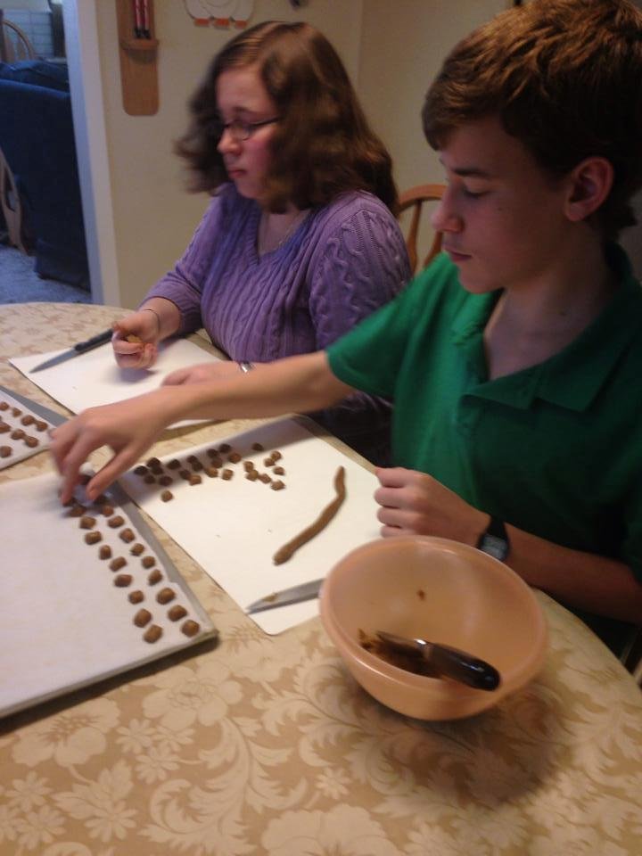 I finally found out how to post this from my cell phone. These are the helpful grandchildren who were here Friday. They love making peppernuts and while they were here they helped move stuff from the sun room to the dinin