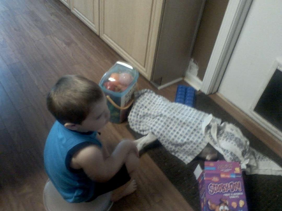 Yup there is a dog under those "blankies" Oh the things these dogs endure at the hands of the 3 year old!!