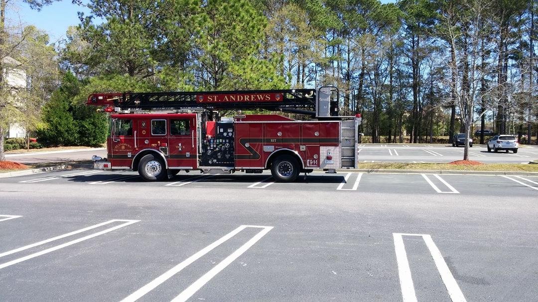 Having lunch in Charleston after cleaning out the Costco shelves. In the Costco parking lot was this distinguished fire truck. What a great name for a local fire department.